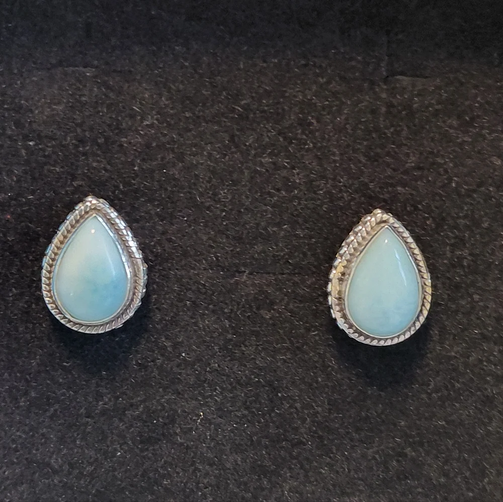 Dainty Silver Larimar Teardrop Stud Earrings